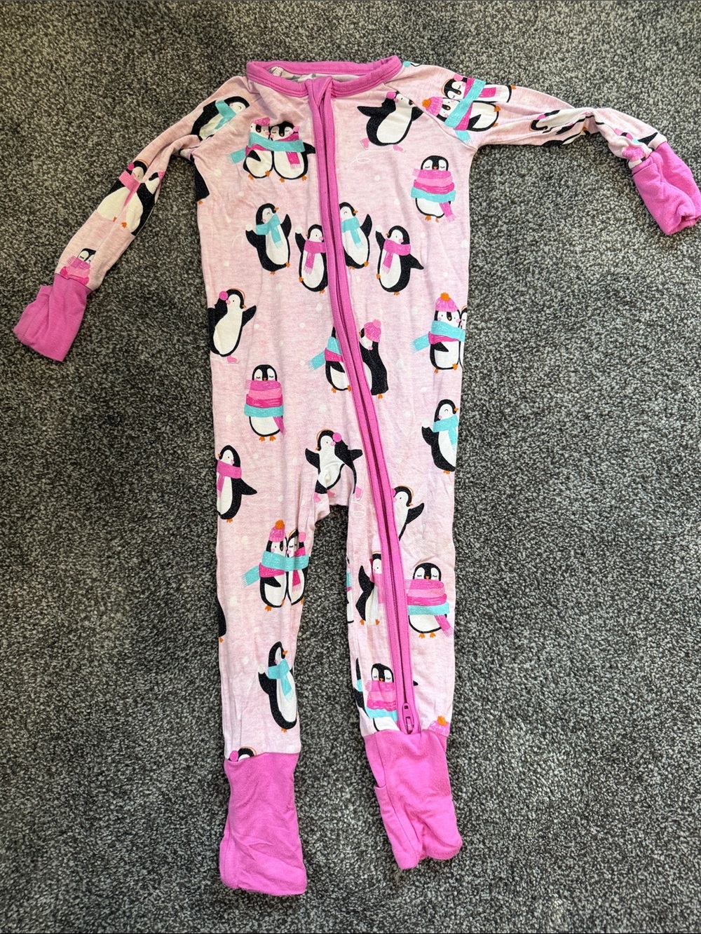Little Sleepies Pink Penguin Print Kids One-Piece Footed Pajama